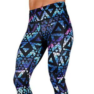 CONSTANTLY VARIED GEAR Stardust Full Length Leggings CVG Large Blue Geometric